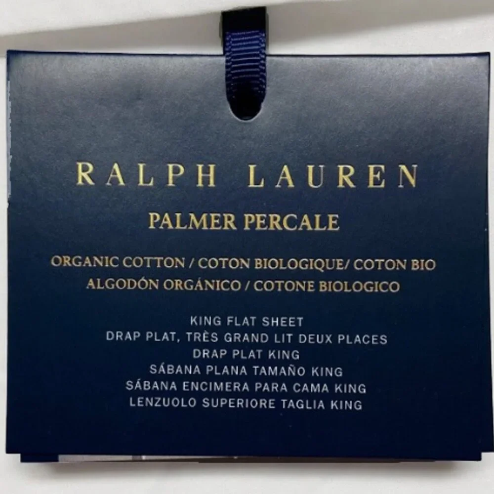 NEW $200 Ralph Lauren Cotton Palmer Percale Sheet! Flat  Full or King White Navy